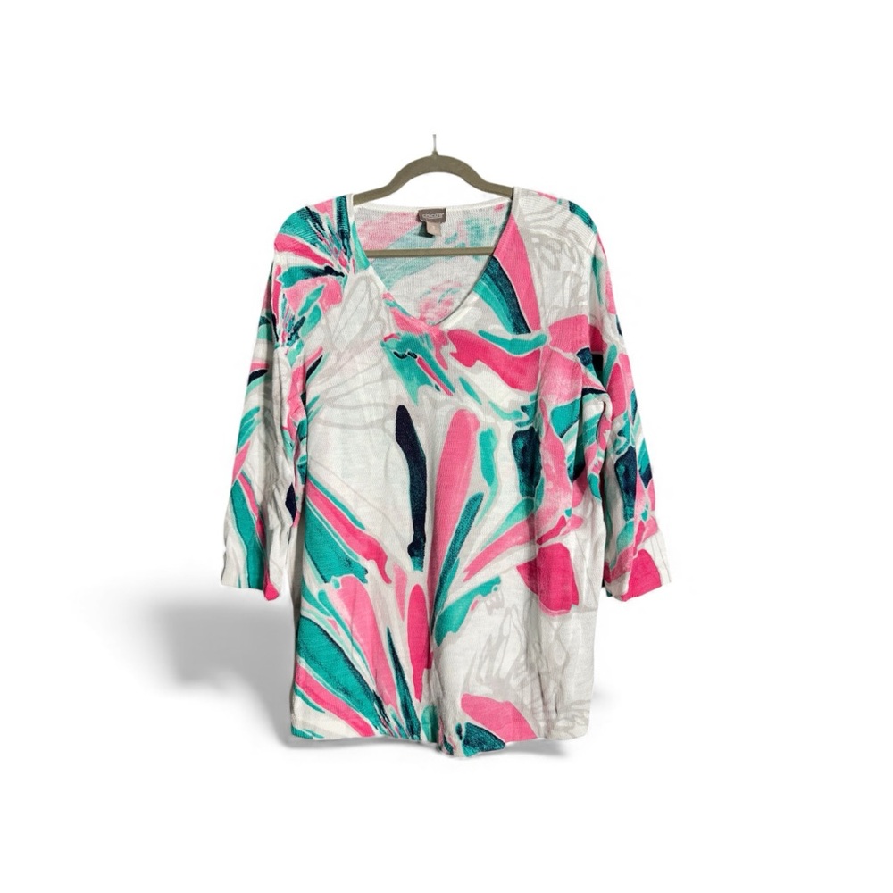 Chico's Multicolor Abstract Flower Tunic Light Sweater Top 3 XL 16